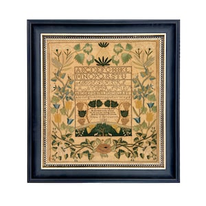 Eliza Benneson 1835 Needlepoint Sampler Print, Framed Primitive Wall Art