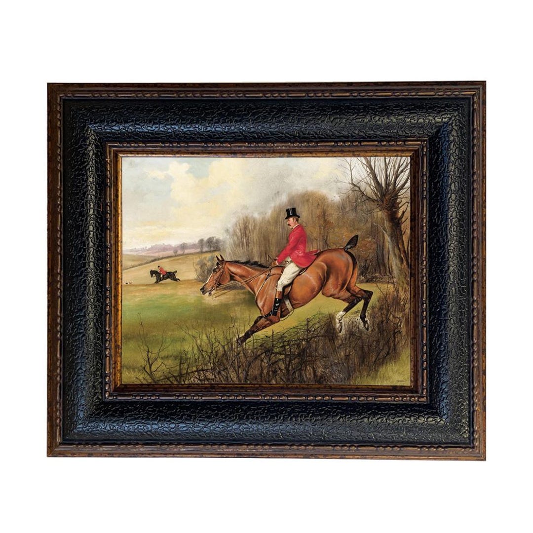 Vintage Fox Hunt Scene Framed Canvas Print, Over the Hedge, Equestrian ...