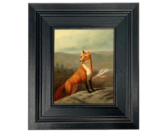 Red Fox Framed Canvas Print, Vintage Wildlife Art, Cabin Wall Art Decor