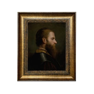 Head Study of Medieval Man Framed Oil Painting Print on Canvas