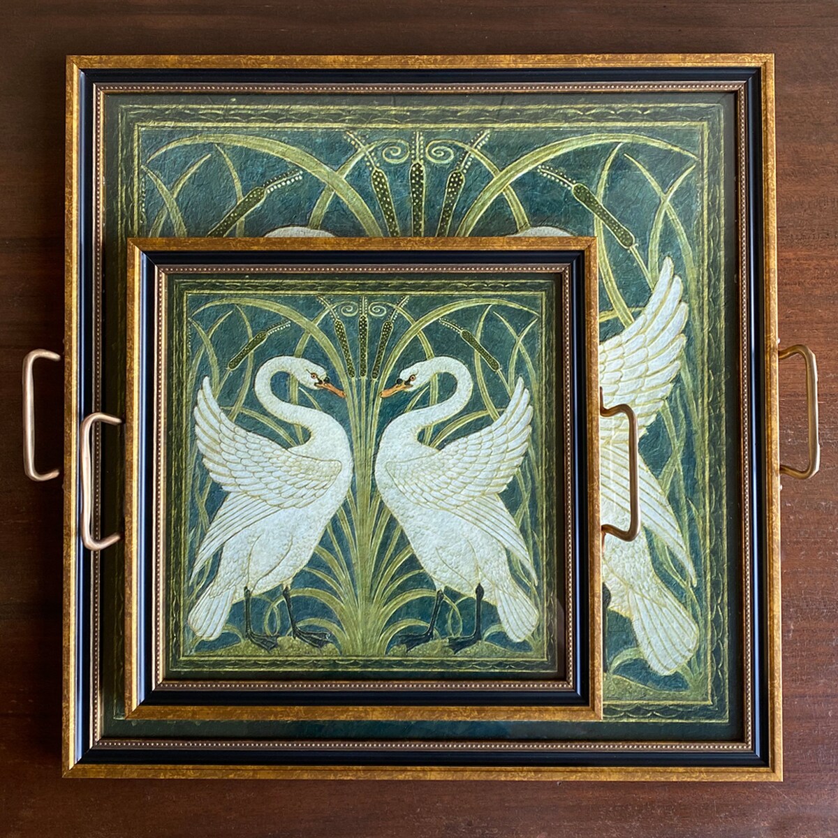 Two White Swans Decorative Tray With Brass Handles, Coffee Table Tray, Ottoman Tray- 2 Sizes! - Etsy