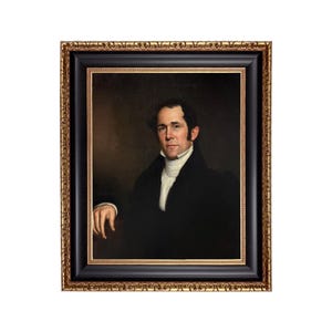 Early American Gentleman Framed Oil Painting Print on Canvas, Framed Portrait, Colonial, Primitive, Portrait of a Man, Antique Portrait