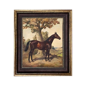 Dark Chestnut Horse Ethelbruce Framed Oil Painting Print on Canvas, Horse Painting, Equestrian Wall Art, Gallery Wall Art