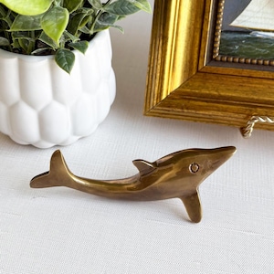 5&quot; Antiqued Solid Brass Dolphin Paperweight, Dolphin Figurine, Ocean Lover Gift, Coastal Decor, Sea Animals, Brass Animal