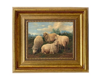 Ingelijste canvasprint schapen, vintage boerderijdecor
