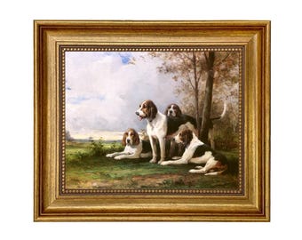 Framed Hunting Dog Canvas Print, Vintage Style Lodge Wall Art