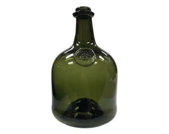 10" Hand-Blown Dark Green Thick Glass Wine Bottle- Antique Vintage Style