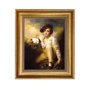 Boy and Rabbit by Raeburn Oil Painting Print on Canvas in Antiqued Gold Frame