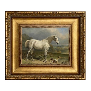 Gray Horse with Ducks Framed Oil Painting Print on Canvas