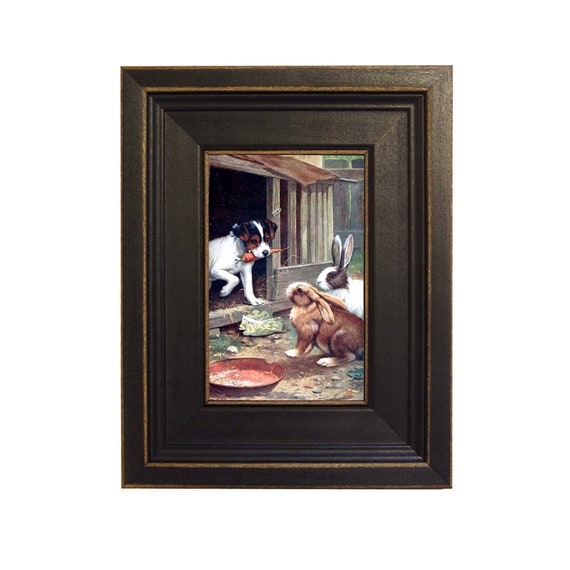 Puppy With Rabbits Framed Oil Painting Print on Canvas in | Etsy