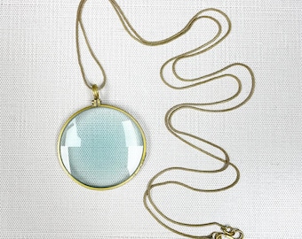 Vintage Style Magnifying Glass Necklace | Brass Pendant Magnifier, Reading Glass Necklace, Nautical Jewelry