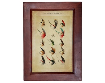 Trout Flies Reproduction Print, Framed Behind Glass 