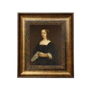 Portrait of a Woman by Cornelis Jonson van Ceulen the Elder Oil Painting Print on Canvas in Distressed Gold and Black Frame
