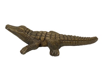 5" Antiqued Brass Alligator Paper Weight, Antique Vintage Reproduction, Brass Animal, Alligator Figurine