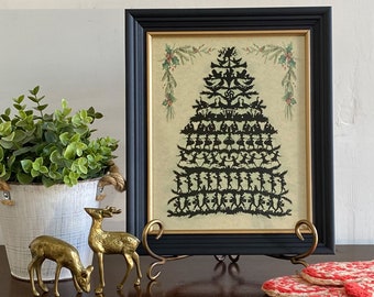 12 Days of Christmas Framed Paper Cut Silhouette, Christmas Scherenschnitte, Holiday Wall Art,