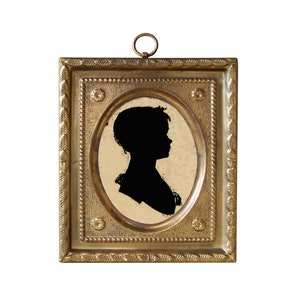 4-1/2&quot; Miniature Silhouette of Girl by Doyle in Embossed Brass Frame- Antique Vintage Style