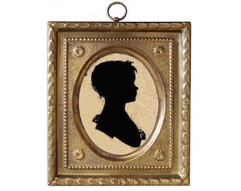Silueta de niña en miniatura de 11,5 cm, de Doyle, con marco de latón repujado, estilo antiguo vintage.