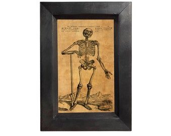 Pleading Skeleton Framed Halloween Print, Vintage Skeleton Illustration, Dark Academia Decor
