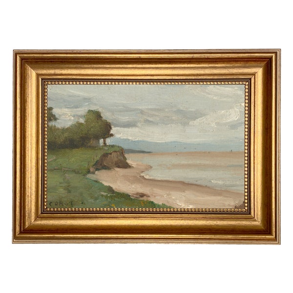 Beachside French Landscape Framed Oil Painting Print on Canvas