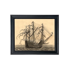 1520 English Sailing Ship Framed Print Behind Glass, Antique Reproduction, Vintage Ship Print, The Great Harry, British Maritime Art