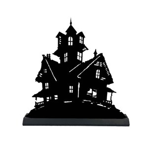 Haunted House Tabletop Wood Silhouette, Halloween Decor, Halloween Silhouette, Tabletop Haunted House, Halloween Tabletop Decor