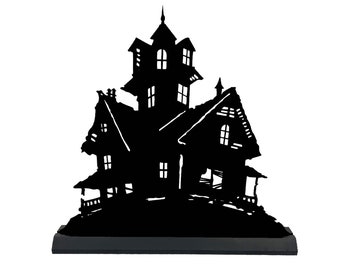 Haunted House Wood Silhouette, Halloween Tabletop Decor, Spooky Halloween Art