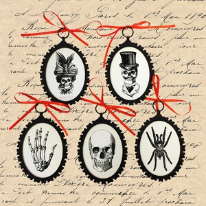 Skeleton Halloween Ornaments, Vintage Style Decor, Handmade Set of 5