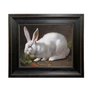 Lapin blanc encadré peinture à l'huile impression sur toile, art lapin, impression d'art lapin, art mural de printemps, décoration de Pâques