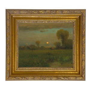 Harvest Moon Country Landscape Framed Oil Painting Print on Canvas, Framed Landscape, Landscape Art, Gallery Wall Art, Moonscape