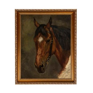 Horse Head Portrait Framed Oil Painting Print on Canvas, Equestrian Art, Equestrian Print, Horse Portrait, Horse Art, Equestrian Decor