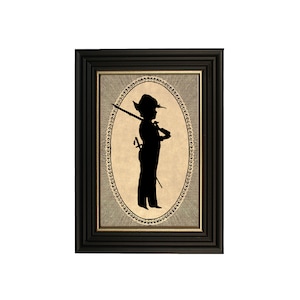 Colonial Boy with Rifle Framed Printed Silhouette, Colonial Decor, Early American Decor, Primitive Wall Art, Civil War Silhouette