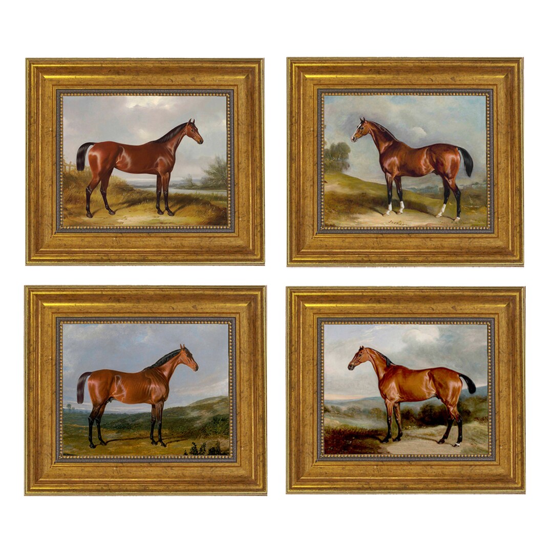 Horse Gallery Wall Art Framed Oil Painting Prints on Canvas Set of 4