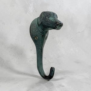 Cast Iron Dog Wall Hook, Green Patina, Rustic Leash Hanger, Dog Lover Gift, Farmhouse Coat Hook