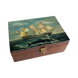 American Whaling Ship Decorative Wood Box, 5 Styles, Nautical Decor, Coastal Decor, New England Whaling, Jewelry Box, Father&#39;s Day