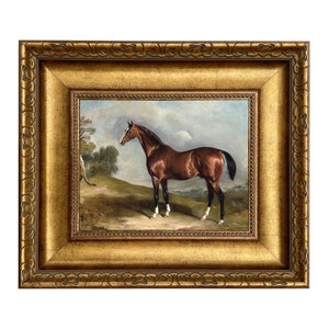 Portrait of Sultan in Landscape Framed Oil Painting Print on Canvas, Horse Print, Horse Portrait, Equestrian Wall Art, Gallery Wall Art