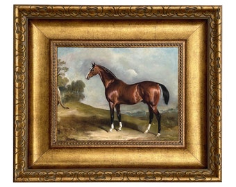 Portrait of Sultan in Landscape Oil Painting Print on Canvas in Wide Antiqued Gold Frame. An 8" x 10" Framed to 14" x 16"