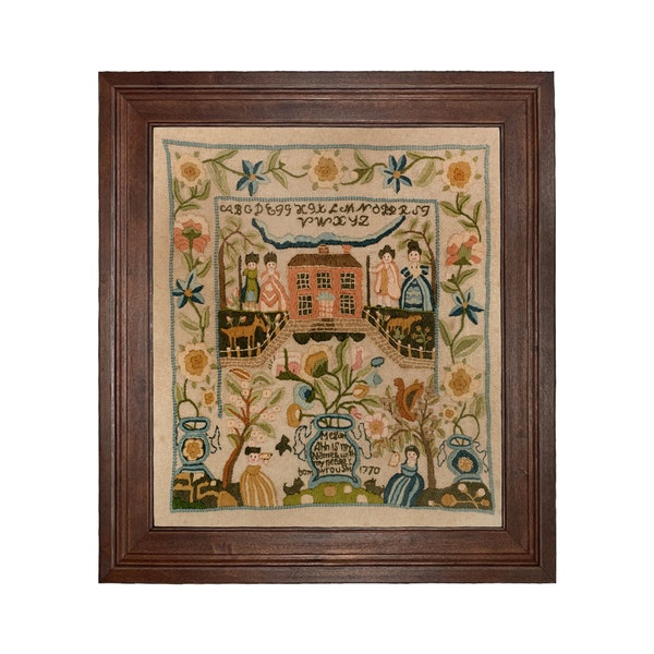 Megan Ann 1770 Antique Embroidery Needlepoint Sampler Framed PRINT