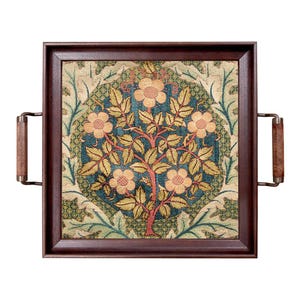 12&quot; William Morris Flowering Rose Decorative Tray with Brass Handles, Ottoman Tray, Dresser Tray