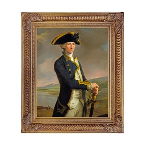 Captain Horatio Nelson Framed Oil Painting Print on Canvas in Ornate Antiqued Gold Frame, Sea Captain Portrait, Nautical Wall Art