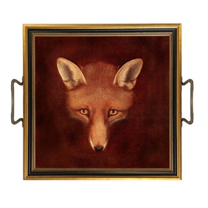 Fox Head Tray with Brass Handles, 11-1/2" X 11-1/2"