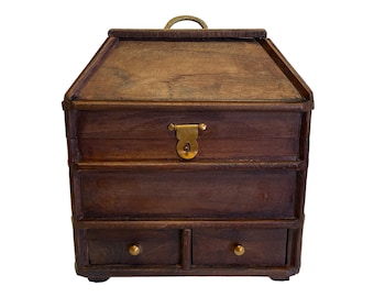 11" Portable British Campaign Chest, Antique Style Reproduction, Wooden Chest, Storage Chest, Antique Style Decor