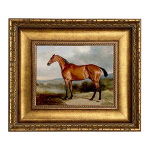 Asmodeus a Bay Hunter in Landscape Framed Oil Painting Print on Canvas, Framed Horse Print, Horse Portrait, Horse Art, English Equestrian