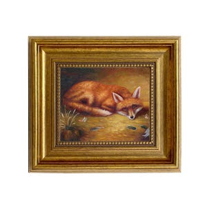 Fox’s Meal Framed Oil Painting Print on Canvas, Fox Wall Art, Vintage Fox Print