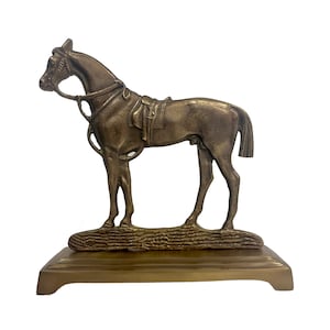 9&quot; Antiqued Brass Horse Statue Figurine Door Stopper Equestrian Decor, Gate Stopper, Fireplace - Antique Vintage Style