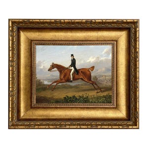 Gentleman on a Galloping Chestnut Horse Framed Oil Painting Print on Canvas, Equestrian Wall Art, English Equestrian, Framed Horse Print