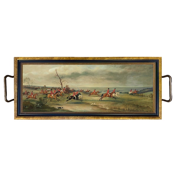 Vassoio decorativo vintage con scena di caccia alla volpe, decorazione equestre inglese