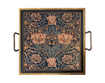 William Morris Honeysuckle Decorative Tray with Brass Handles, Ottoman Tray,  Coffee Table Tray, Dresser Tray
