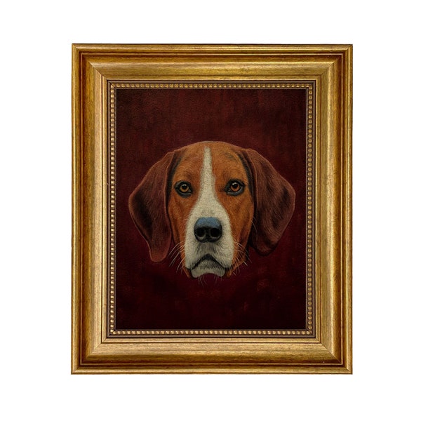Fox Hound Hunting Dog Framed Oil Painting Print on Canvas in Antiqued Gold Frame