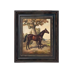 Dark Chestnut Horse Ethelbruce Framed Oil Painting Print on Canvas, Horse Painting, Equestrian Wall Art, Gallery Wall Art