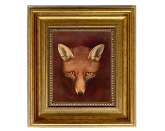 Fox Head by Reinagle c1800 Framed Oil Painting Print on Canvas in Antiqued Gold Frame